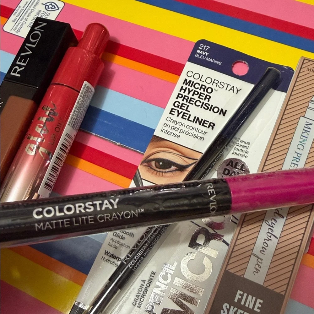 5 Pcs Revlon Liquid‎ Lipsticks and Lip Oil Bundle Eyeliner Eyebrow